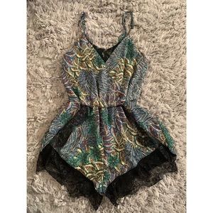 Float romper with lace trim